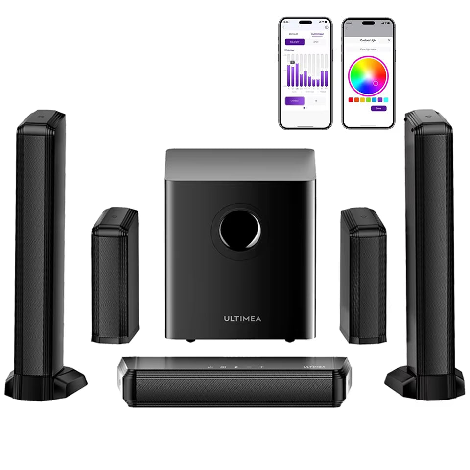 7.1 Surround Sound Bar with 2 Surround Speakers & 6.5" Subwoofer, Surround Sound System for TV with RGB, APP Control