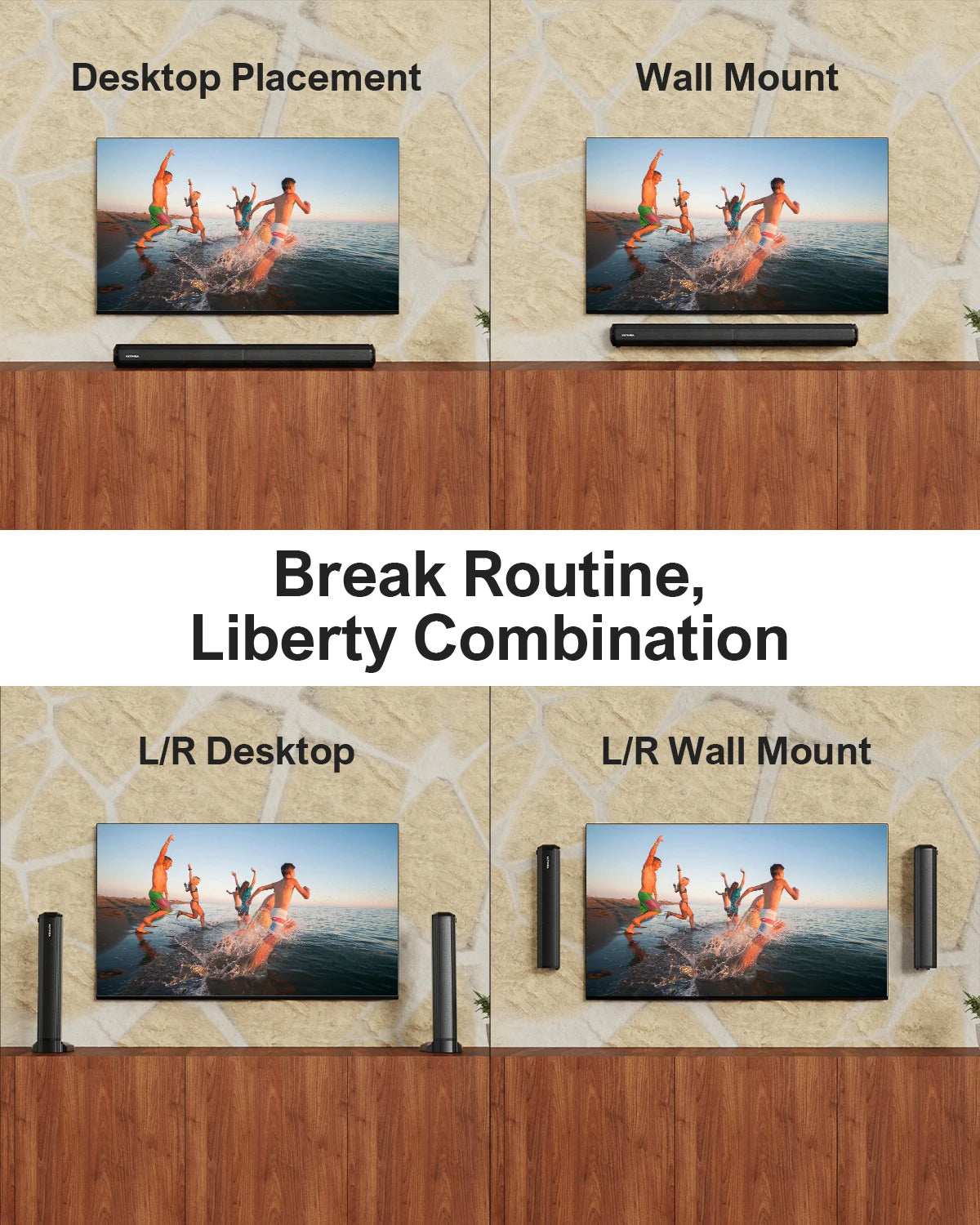 2.2Ch Soundbar for TV, Peak Power 100W, 2-In-1 Detachable Bluetooth 5.3 Soundbar for TV, 3 EQ Modes, Bass Adjustable