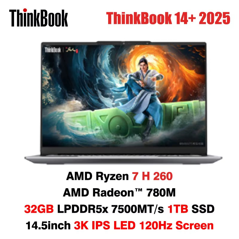 [New Arrivals!!!] Lenovo Laptop Thinkbook 14+ 2025 R7 350 860M / R7 H 260 32G 1TB SSD 14.5'' 3K 120Hz Compact Office Notebook