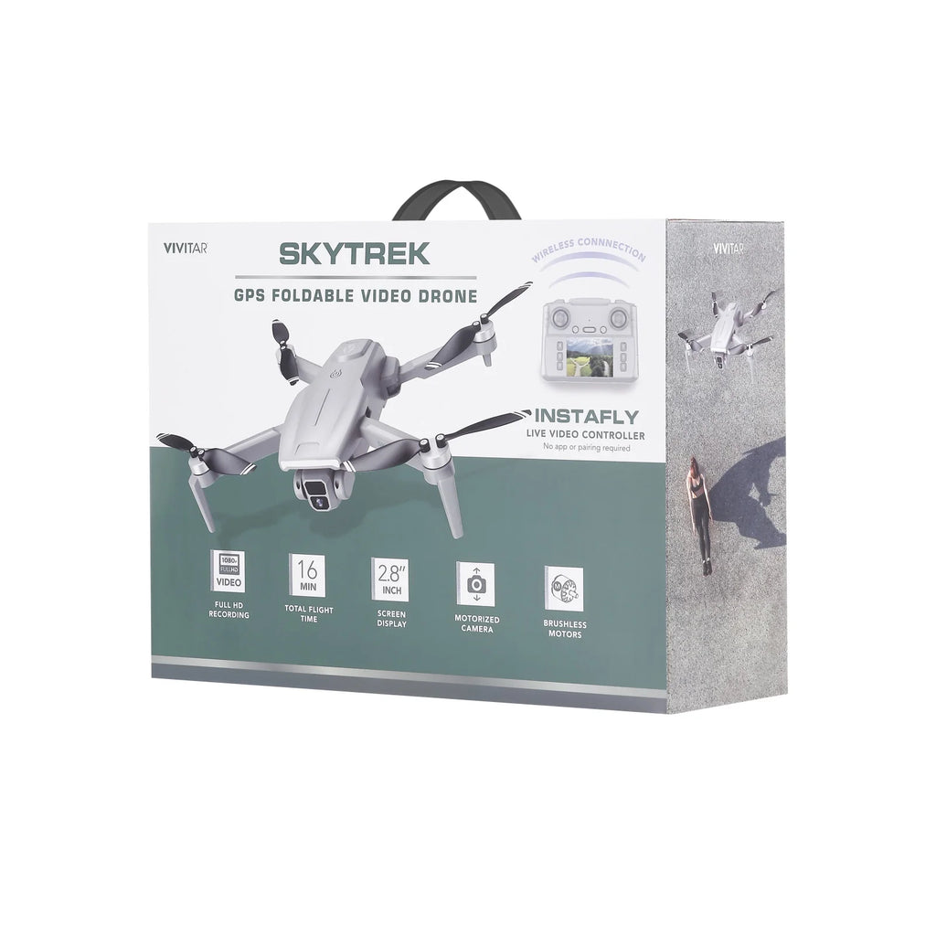 Skytrek GPS Foldable Video Drone with 1080P HD Camera, 2.8” Live Video Controller, Brushless Motors, Auto Return, and Travel Carry Case, Drone for Beginners, Aerial Photography, and Outdoor