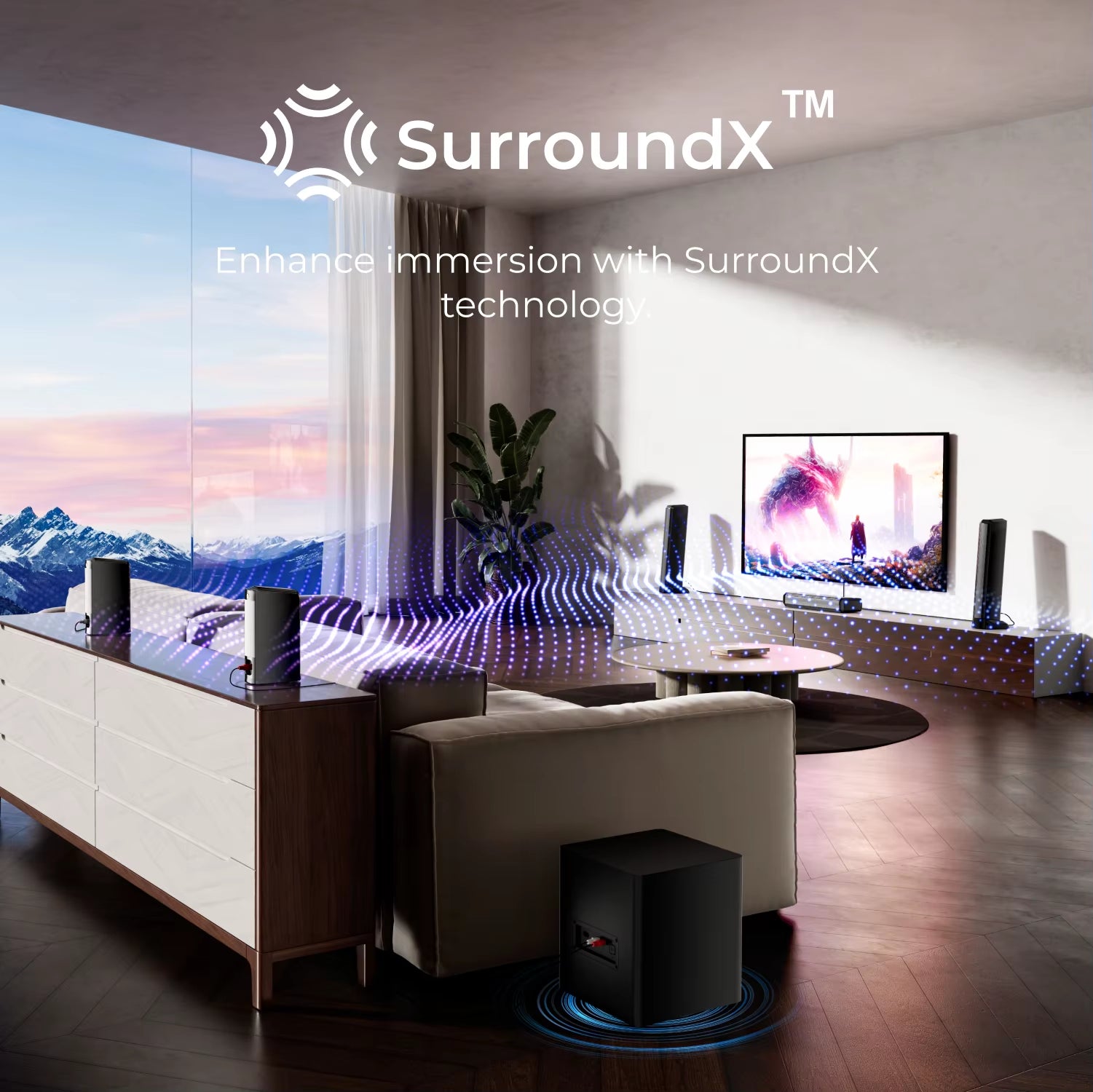 7.1 Surround Sound Bar with 2 Surround Speakers & 6.5" Subwoofer, Surround Sound System for TV with RGB, APP Control